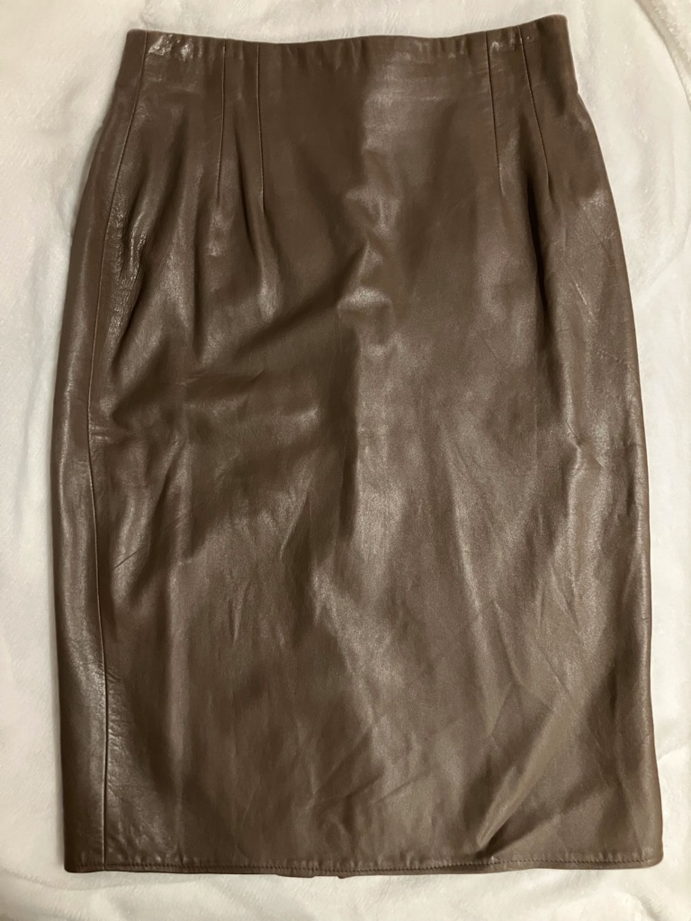 Vakko Brown Leather Pencil Skirt